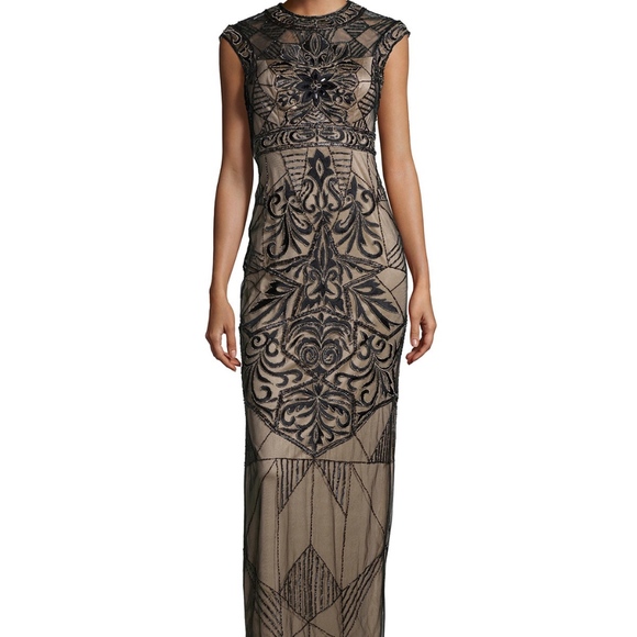 Sue Wong Dresses & Skirts - Cap-Sleeve Embroidered & Sequined Column Gown